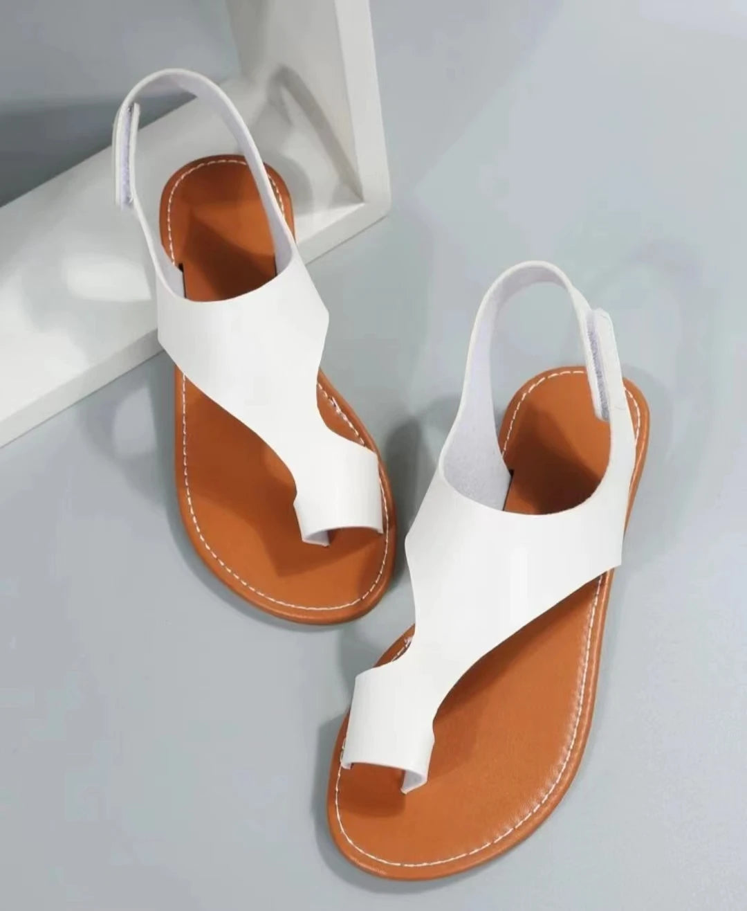 Women Flat Sandals PU Leather Open Toe Ladies Beach Shoes