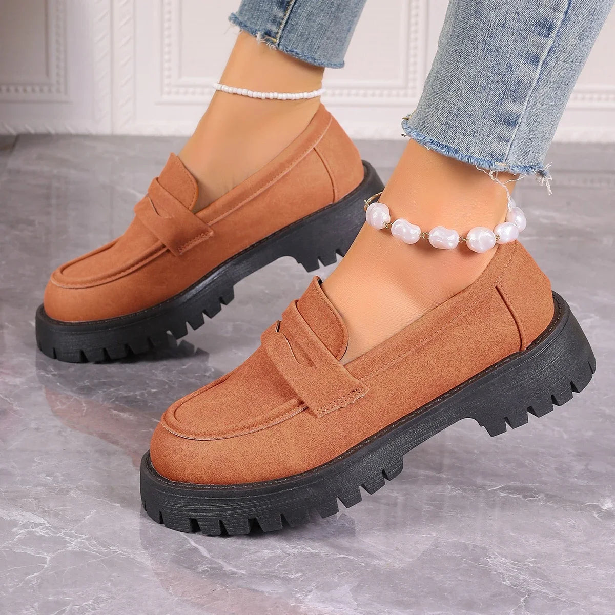 Plus Size Loafers Women British Style Platform Shoes