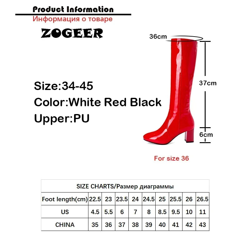 Autumn Winter Women‘s High Knee Boots Patent Leather Knee High Boots