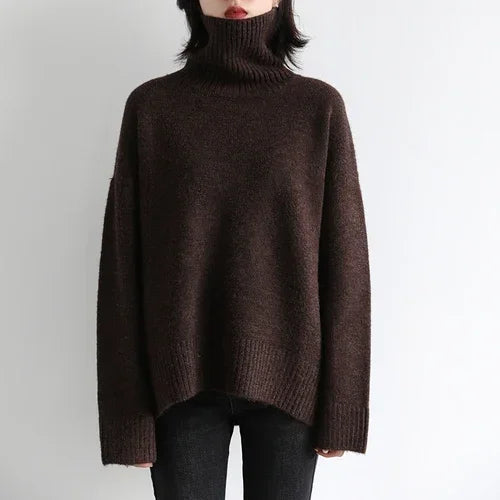 CHIC VEN Korean Women's Sweater Loose Turtleneck Sweaters Warm Solid