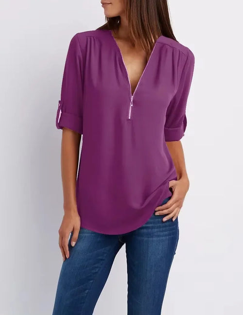 Hot Sale Women Cool Loose Shirt Deep V Neck Chiffon Fashion