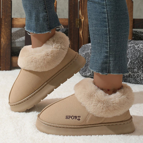 Pink Faux Fur Winter Boots Women New Faux Suede Short Plush Snow