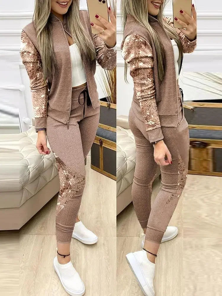 Women Two Piece Set Outfits Autumn Women's Tracksuit Zipper Top