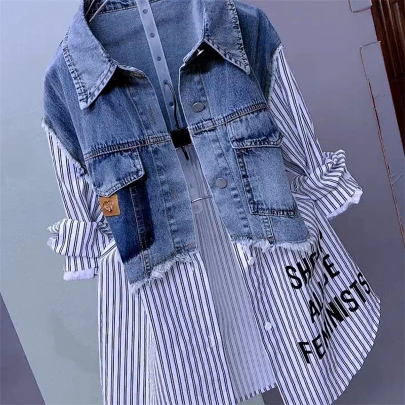 Striped Denim Jacket Women's