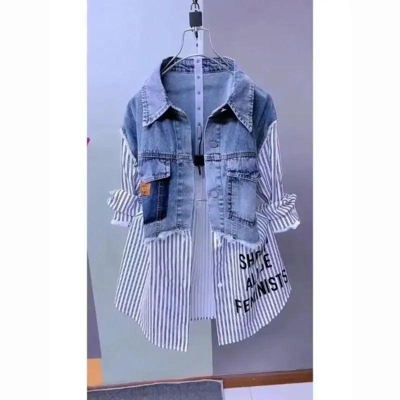 Striped Denim Jacket Women's