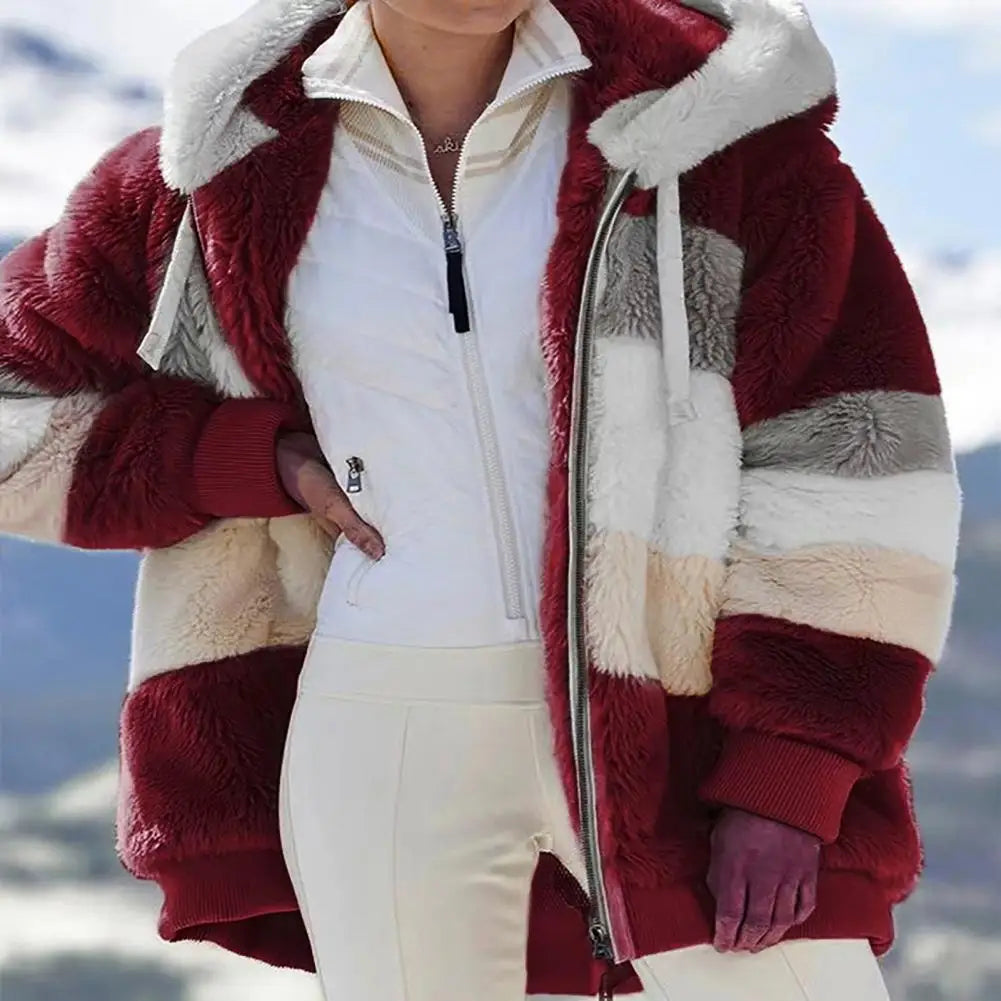 Trendy Lady Autumn Jacket Fluffy Winter Coat Loose Plush Plus Size