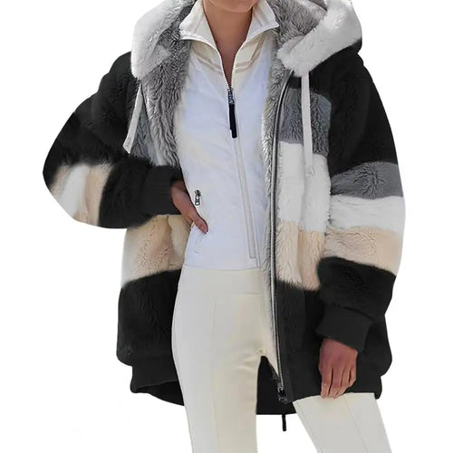 Trendy Lady Autumn Jacket Fluffy Winter Coat Loose Plush Plus Size