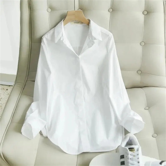 Spring and Summer Women's White Shirt Basic Korean Version Loose