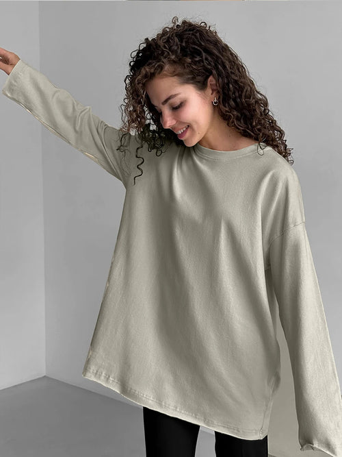 Hirsionsan Basic O-neck 100% Cotton T Shirt Women Loose Oversized