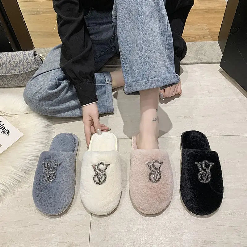 Hairy Cotton Slippers Women Autumn Winter New Warm Footwear Home