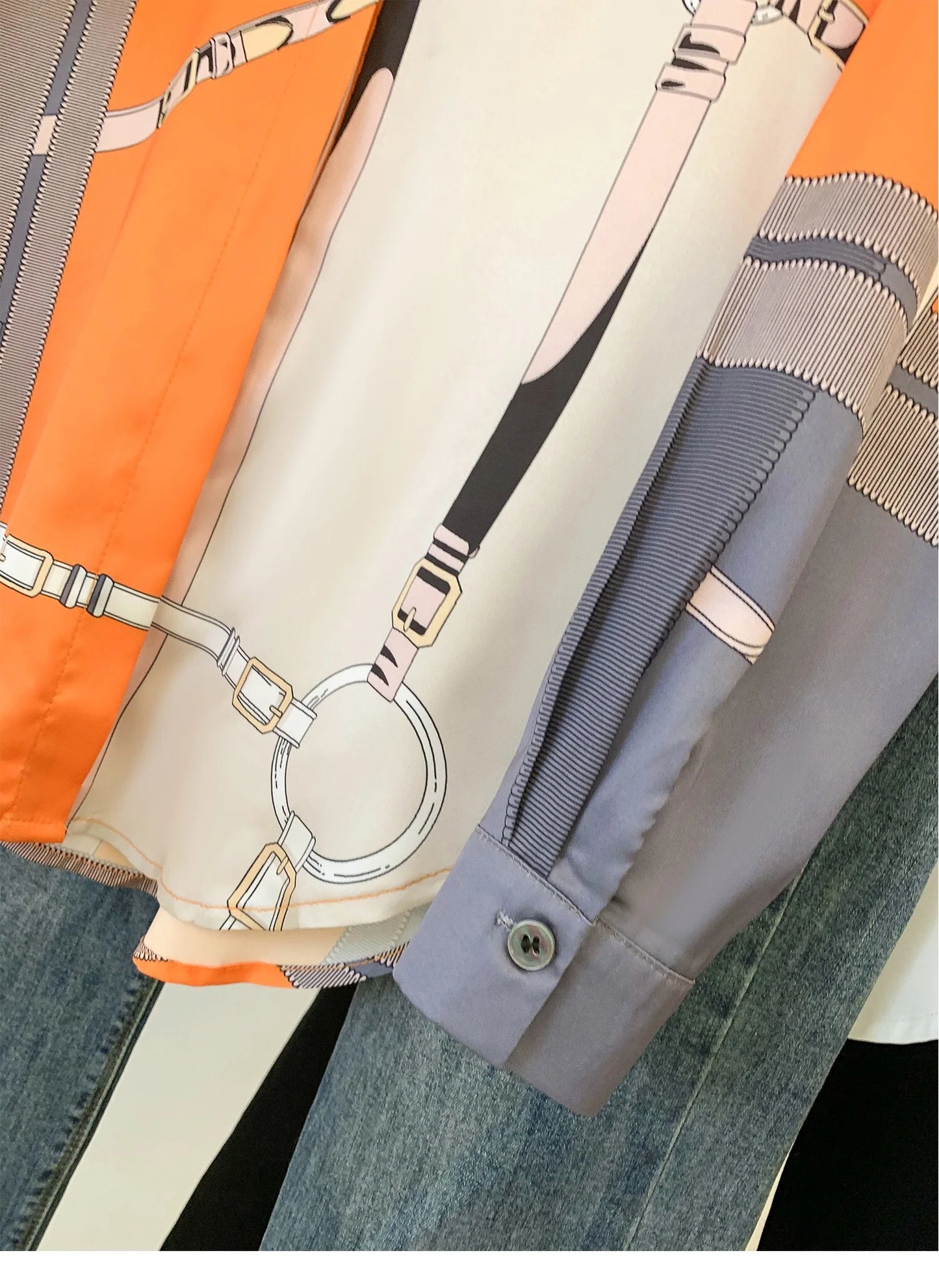 Luxury Brand Design Imitation Silk Orange Grey Summer Long