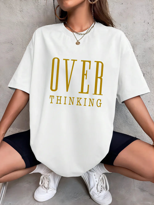 Over Thinking Letter Print Women Cotton Short Sleeve Breathable