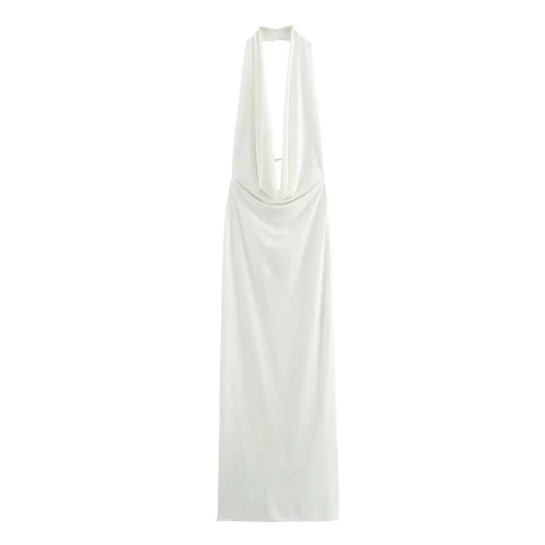 Solid Backless Halter Neck Slim Long Dress