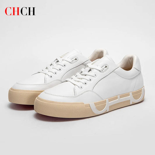 Leather Casual  White Lace Up Shoes