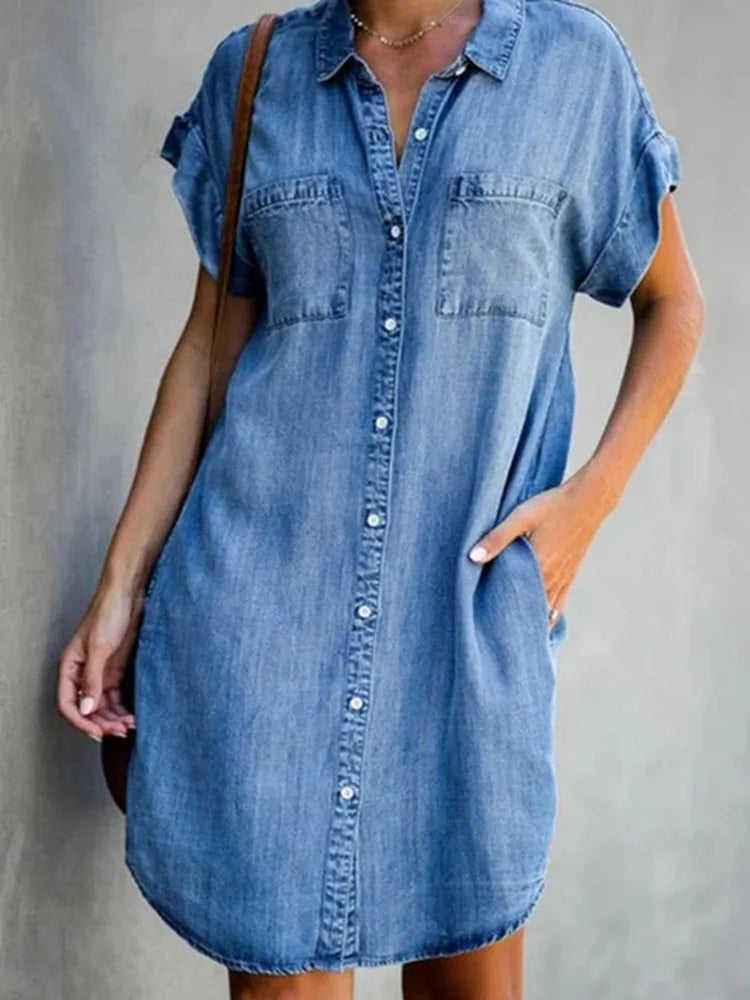 Single Breasted Denim Shirt Dress