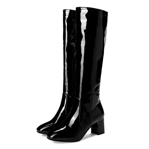 Autumn Winter Women‘s High Knee Boots Patent Leather Knee High Boots