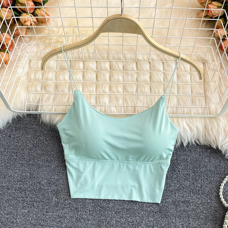 1PC Women Summer Sleeveless Cotton Bustier with Pads Soft Elastic