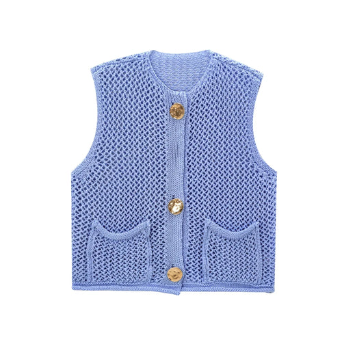 TRAF Women Fashion Sleeveless Coarse Needle Knitting Vest Sweater