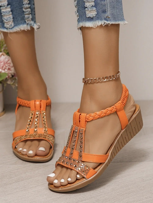 Shoes for Women Summer Women Wedge Bohemia Rhinestones Casual Platform