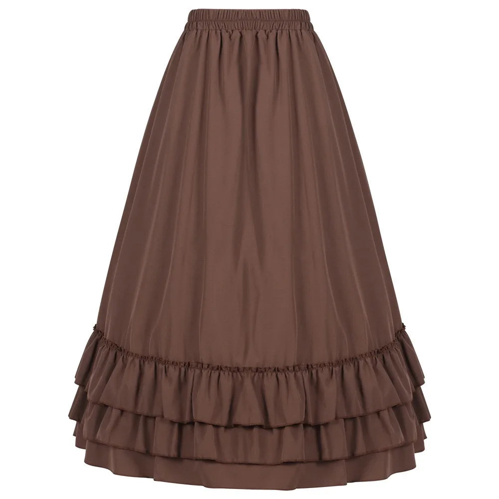 Brown Ruffled High Waisted Long Victorian Skirt Steampunk Skirts