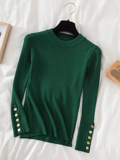 women thick sweater pullovers khaki casual autumn winter button