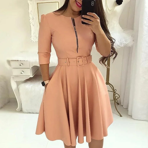 Fashion Women Patchwork A-line Dresses Autumn/Winter Round Neck