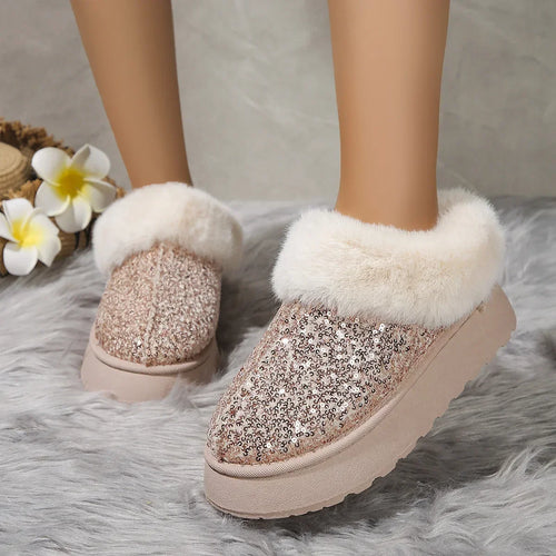 Ankle Snow Boots Women  New Fashion Shiny Fur Short Plush