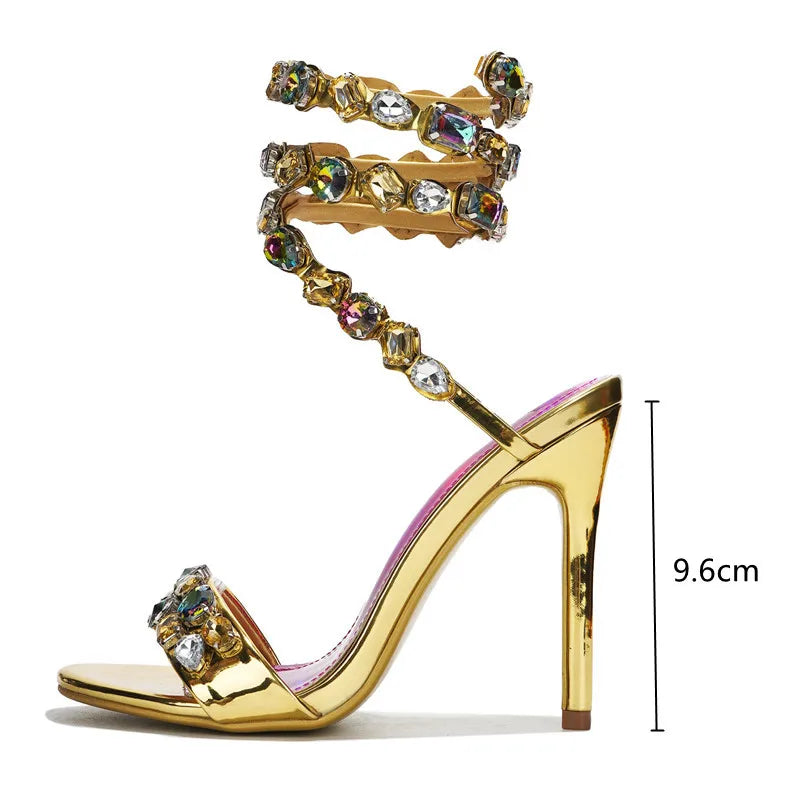 Star style Luxury Crystal Embellished Wraparound Women Sandals