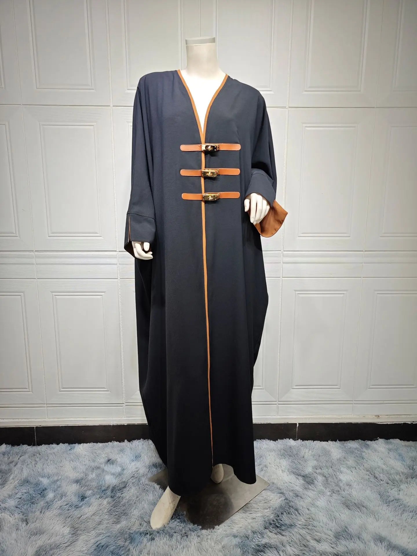 Dubai Fashion Modest Solid Open Kimono Abayas Leather Buckle