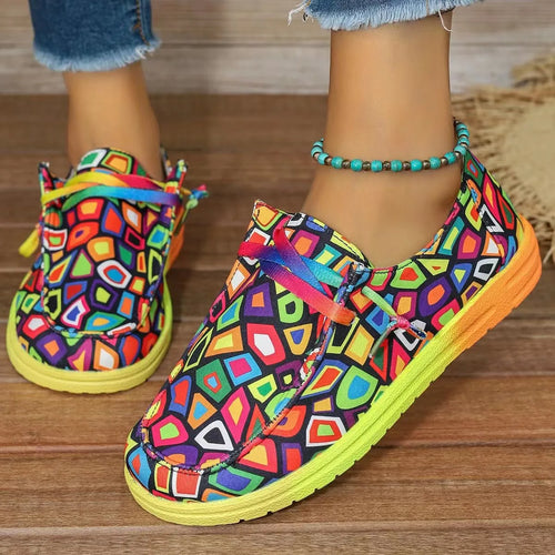 Women Ethnic Rainbow Canvas Shoes Autumn New Casual Daily Ladies