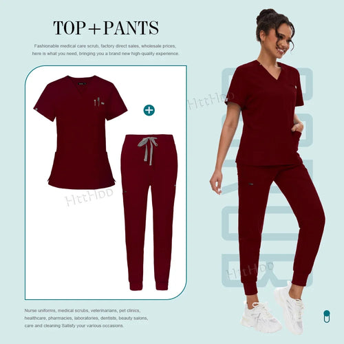 Scrubs Set for Women Joggers V-Neck Pocket Top Uniforms Medical