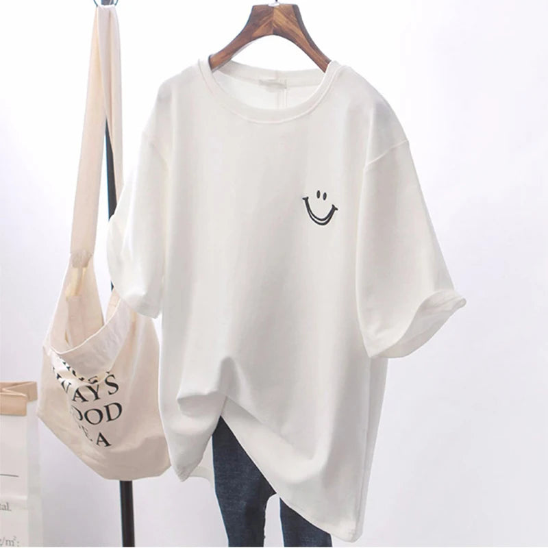 Summer New Round Neck Loose Casual T-shirt Women's Short-sleeved Fun