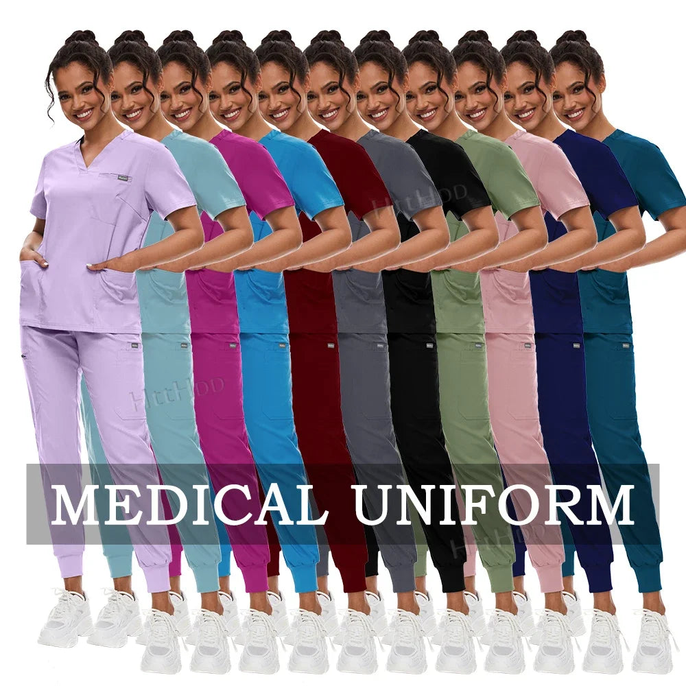 Scrubs Set for Women Joggers V-Neck Pocket Top Uniforms Medical