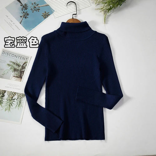 Simple Women Turtleneck Sweater Winter Fashion Pullover Elastic