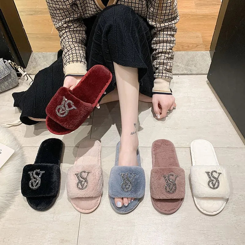 Hairy Cotton Slippers Women Autumn Winter New Warm Footwear Home