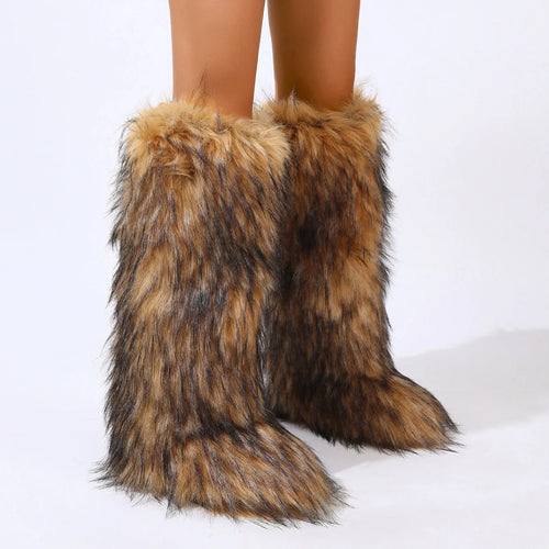 Winter Thigh High Fluffy Boots Ladies Furry Faux Fox Fur