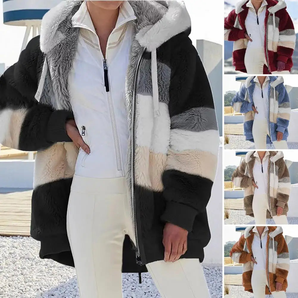 Trendy Lady Autumn Jacket Fluffy Winter Coat Loose Plush Plus Size