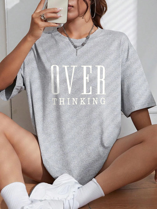 Over Thinking Letter Print Women Cotton Short Sleeve Breathable