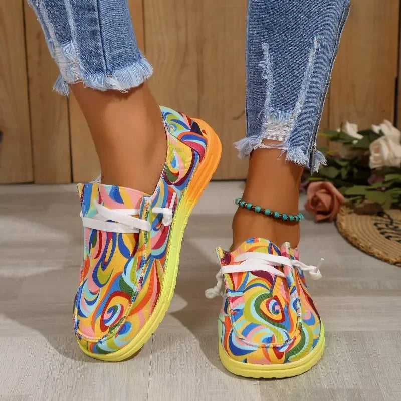 Women Ethnic Rainbow Canvas Shoes Autumn New Casual Daily Ladies