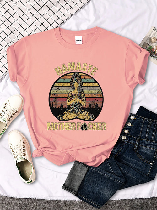 Vintage Namaste Mother Explicit Pattern Women T-Shirt O-Neck Creative