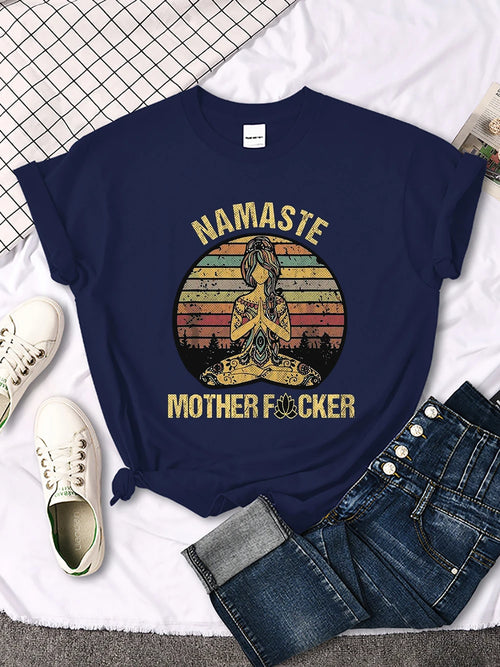 Vintage Namaste Mother Explicit Pattern Women T-Shirt O-Neck Creative