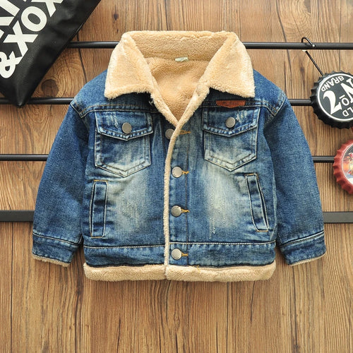 2-8 Years Old Kids Boy Denim Jackets Velvet Warm Coat