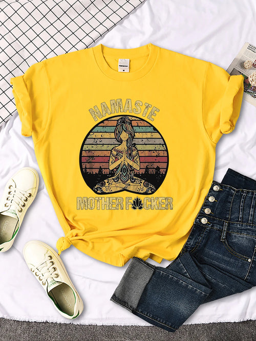 Vintage Namaste Mother Explicit Pattern Women T-Shirt O-Neck Creative