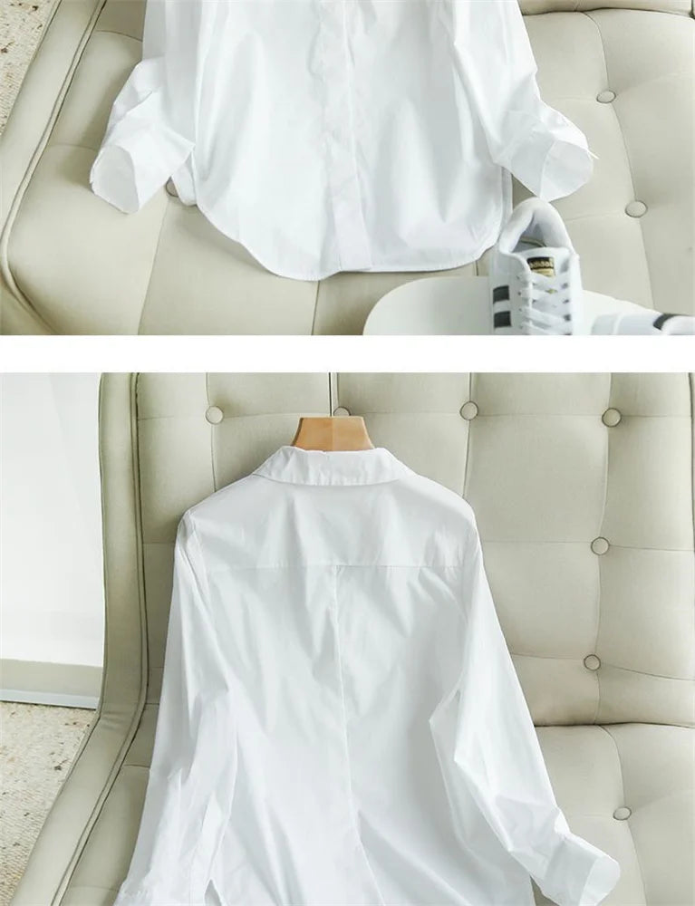 Spring and Summer Women's White Shirt Basic Korean Version Loose