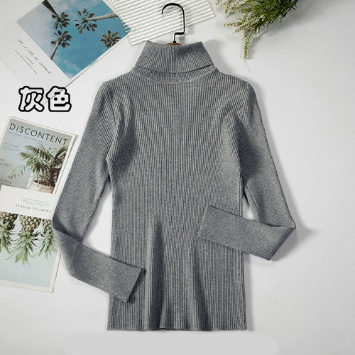 Simple Women Turtleneck Sweater Winter Fashion Pullover Elastic