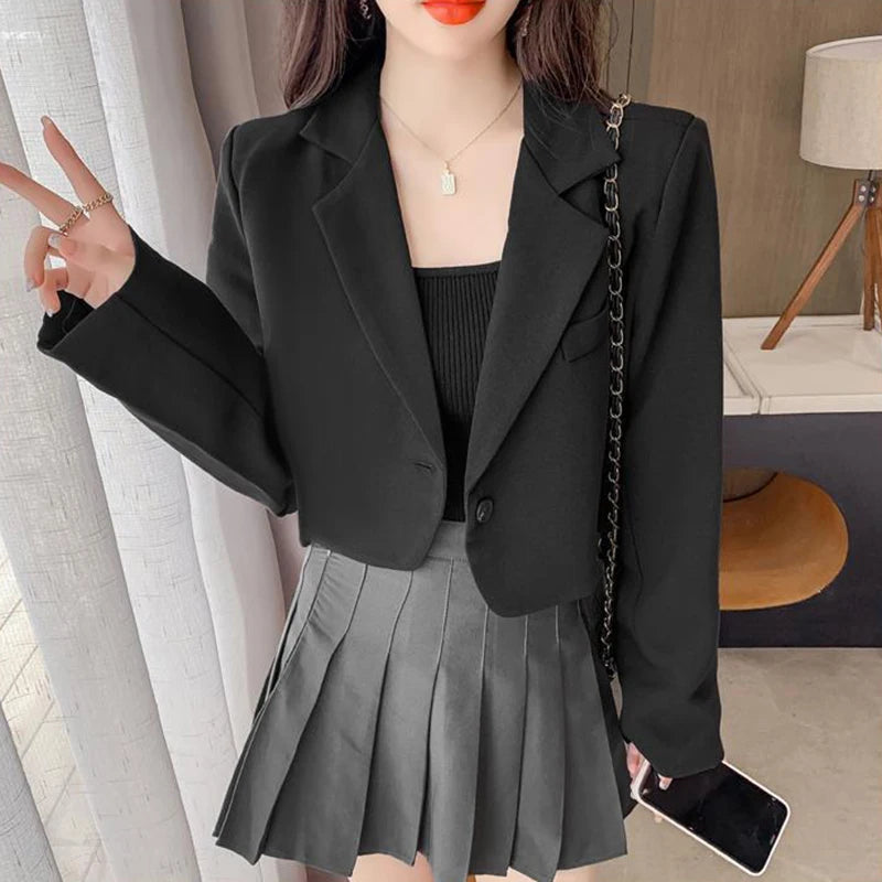 Cropped Blazers for Women New Korean Fashion Long Sleeve Button