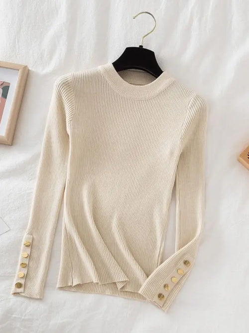 women thick sweater pullovers khaki casual autumn winter button