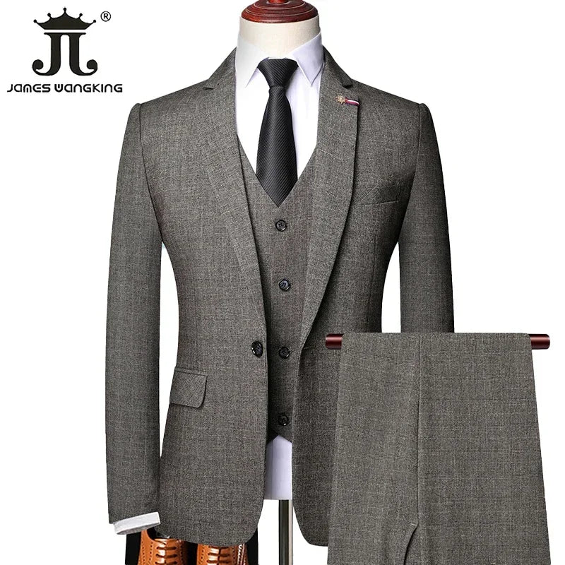 S-5XL (Jacket + Vest + Pants) Retro Gentleman Classic Fashion Plaid