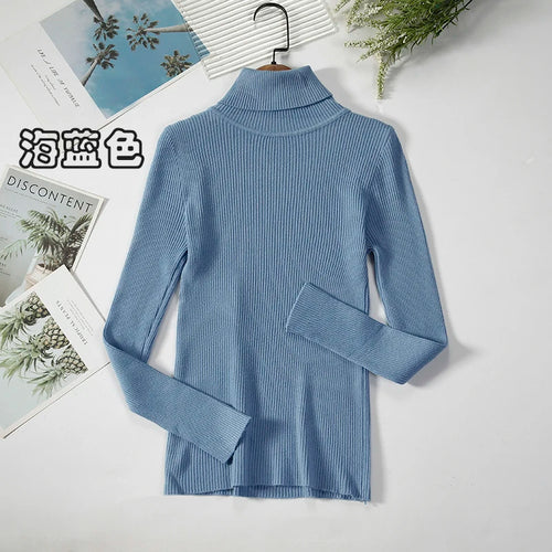 Simple Women Turtleneck Sweater Winter Fashion Pullover Elastic