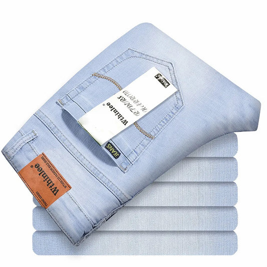 Wthinlee Spring Summer Business Jeans Men Light Blue Casual Straight